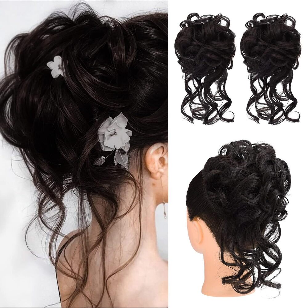 Messy Bun Hair Piece, 2PCS Tousled Updo with Tendrils Hair Bun Extensions